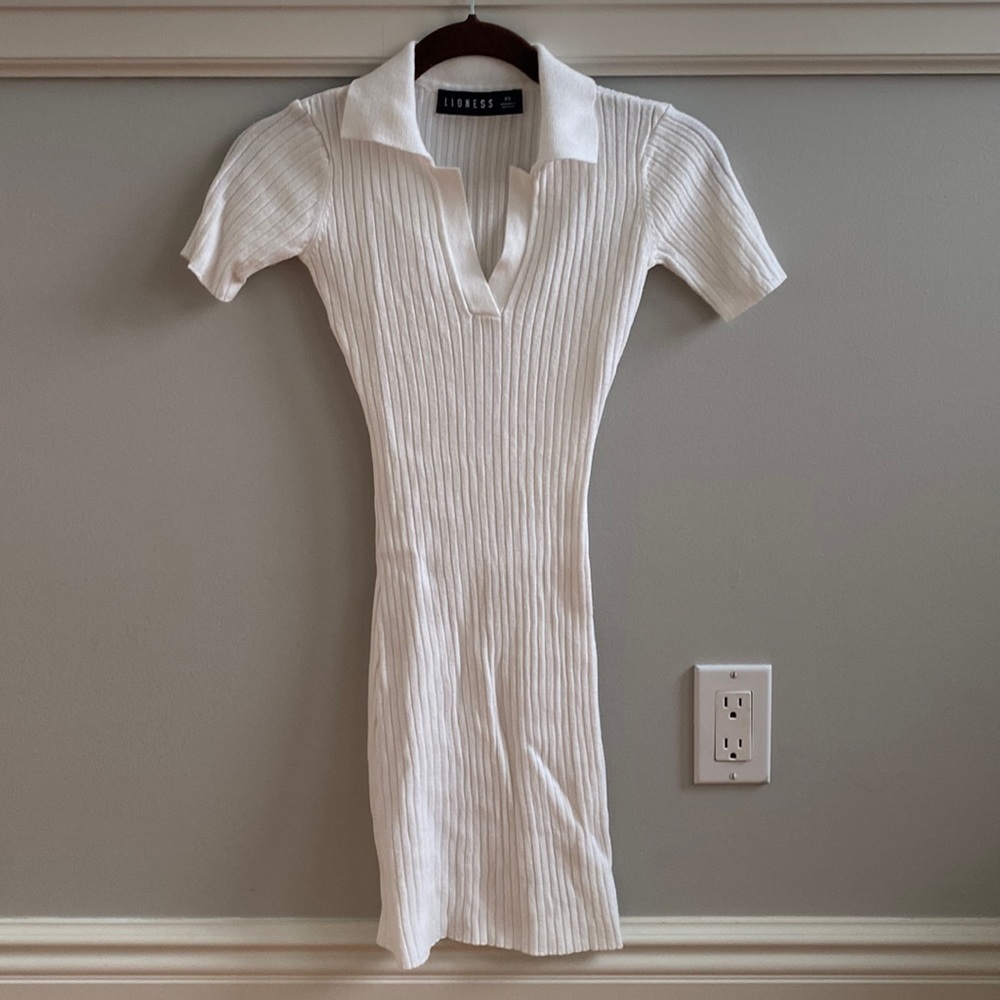 White Ribbed Dress by Lioness